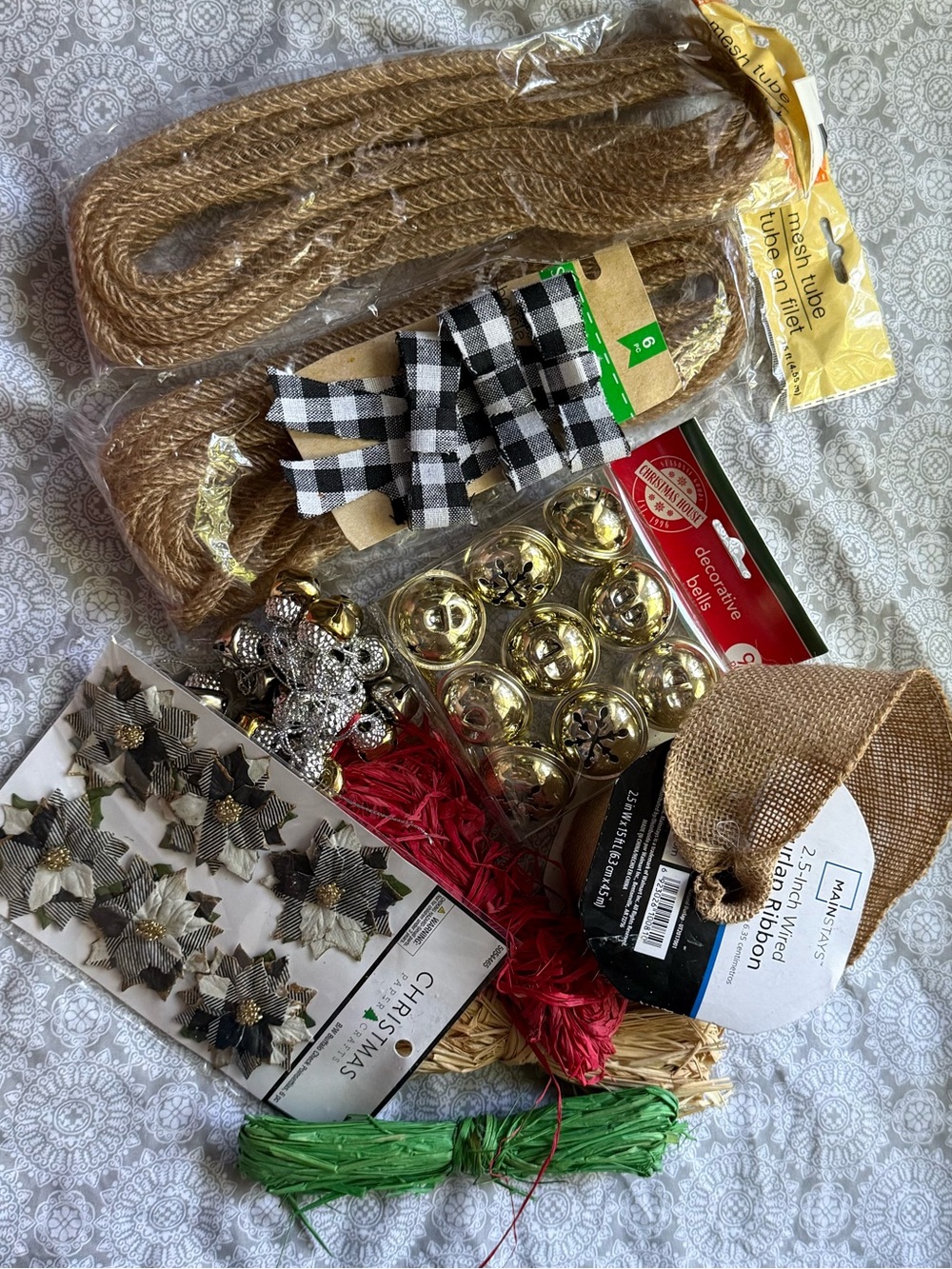 Holiday Craft Bundle Burlap Ribbon Jute Twine Gold Bells
